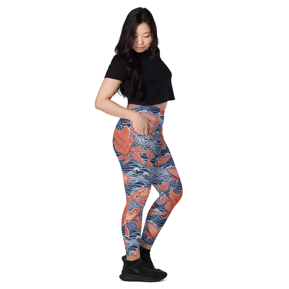 Navy Koi on Leggings with Pockets — Right