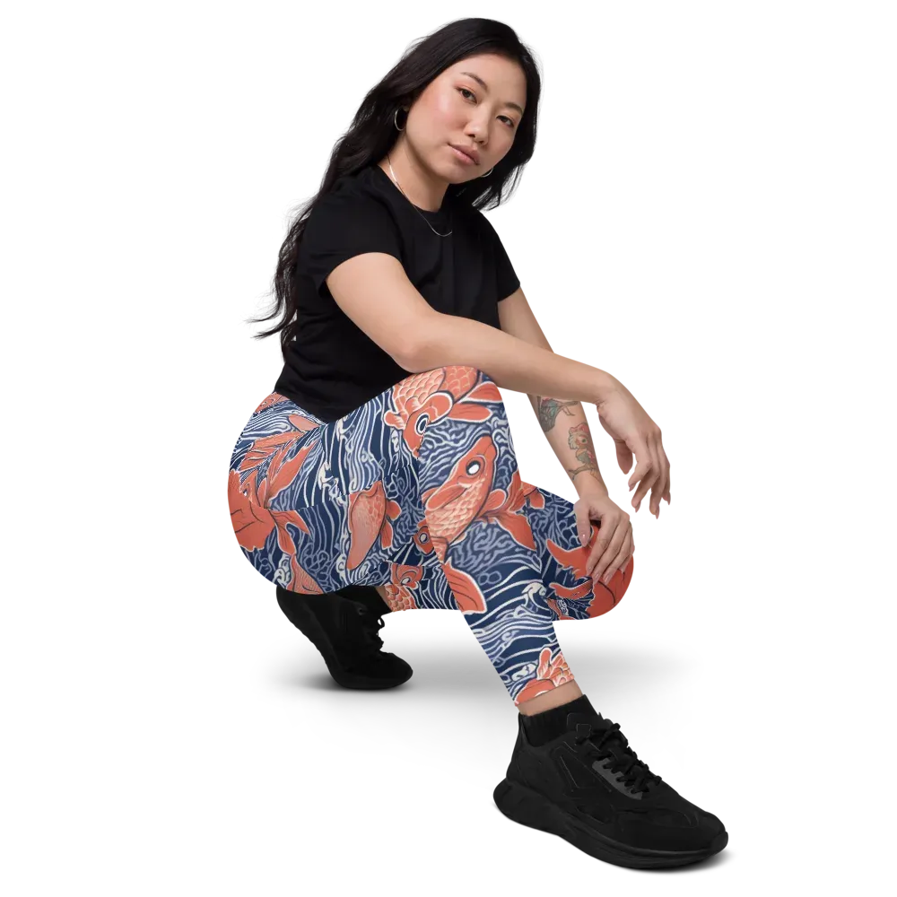Navy Koi on Leggings with Pockets — Right Front