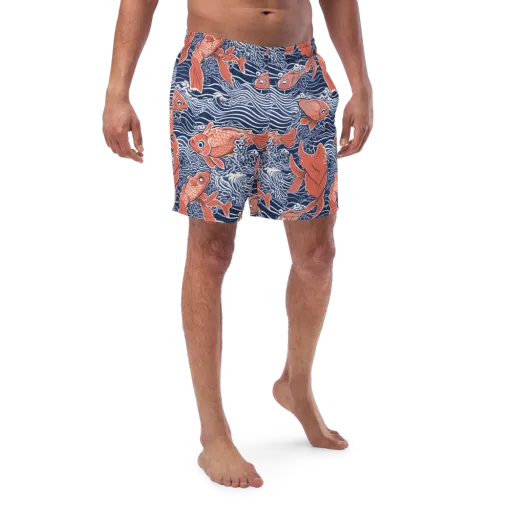 Navy Koi on a Swim Trunks