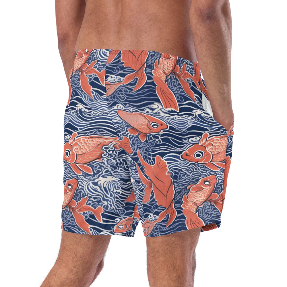 Navy Koi on Swim Trunks — Right Back