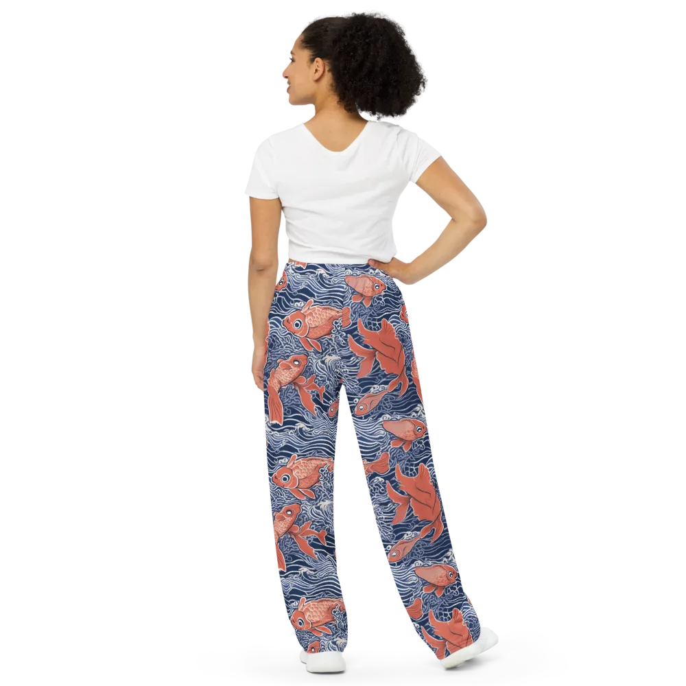 Navy Koi on Wide-Leg Pants — Back
