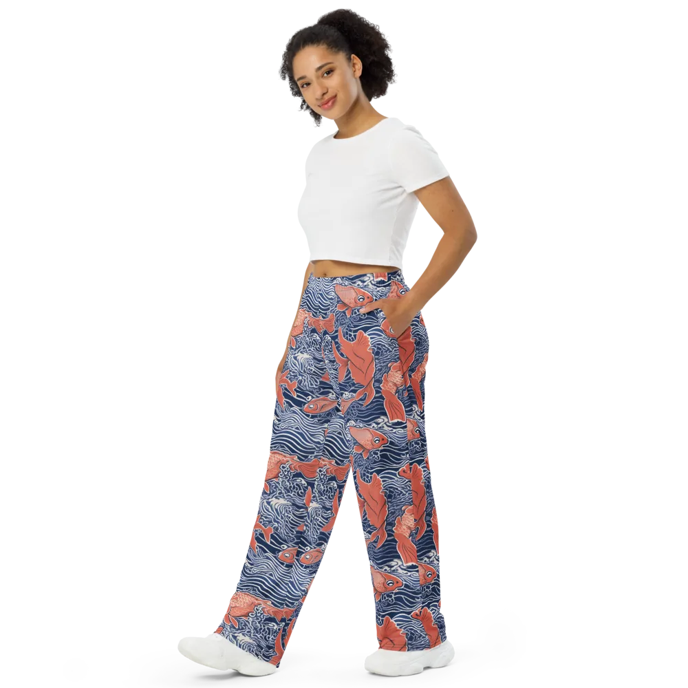 Navy Koi on Wide-Leg Pants — Left Front