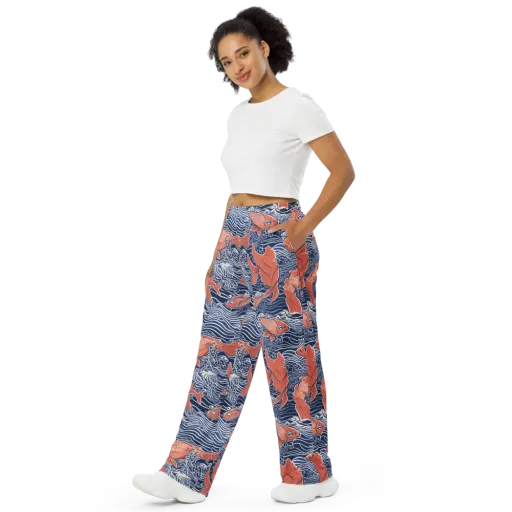 Navy Koi on a Wide-Leg Pants
