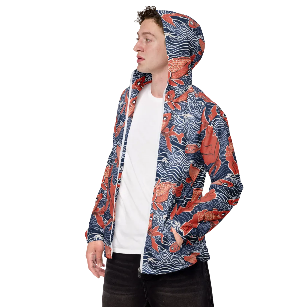 Navy Koi on Men's Windbreaker — Left Front