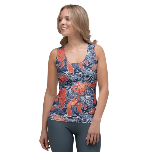 Navy Koi on a Women's Tank Top