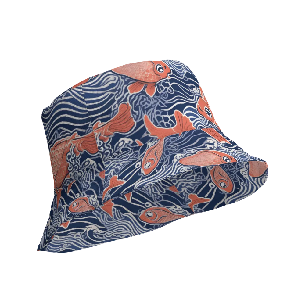Navy Koi on Reversible Bucket Hat — Product details Outside