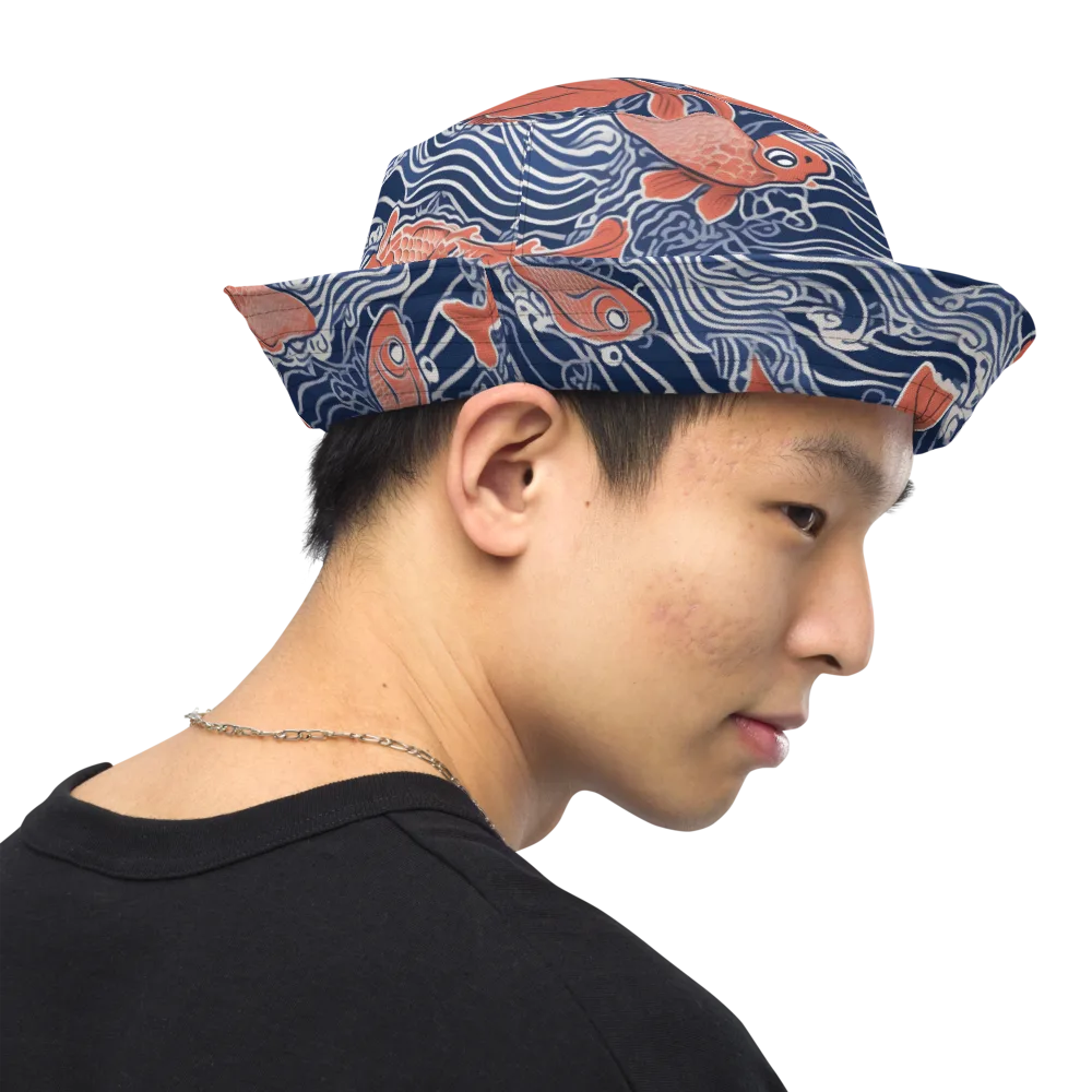 Navy Koi on Reversible Bucket Hat — Right Outside