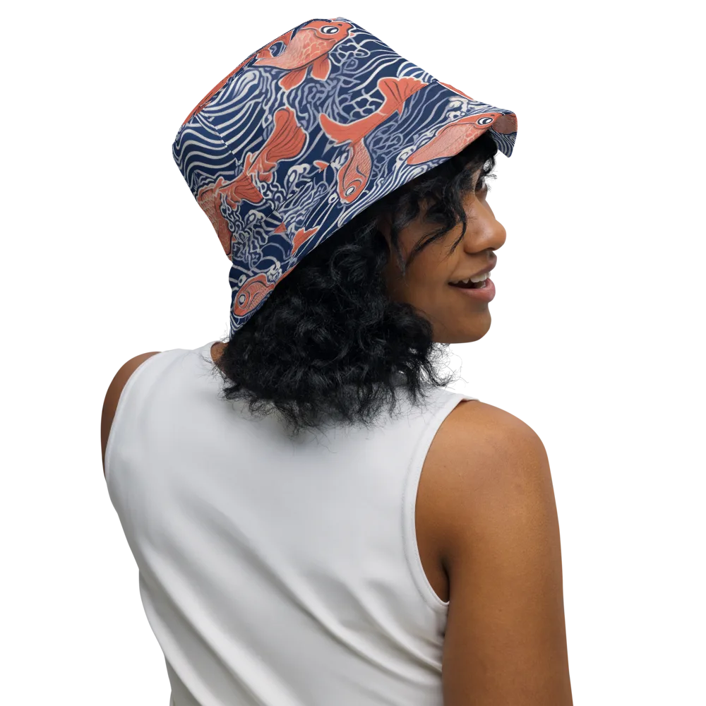 Navy Koi on Reversible Bucket Hat — Right Outside