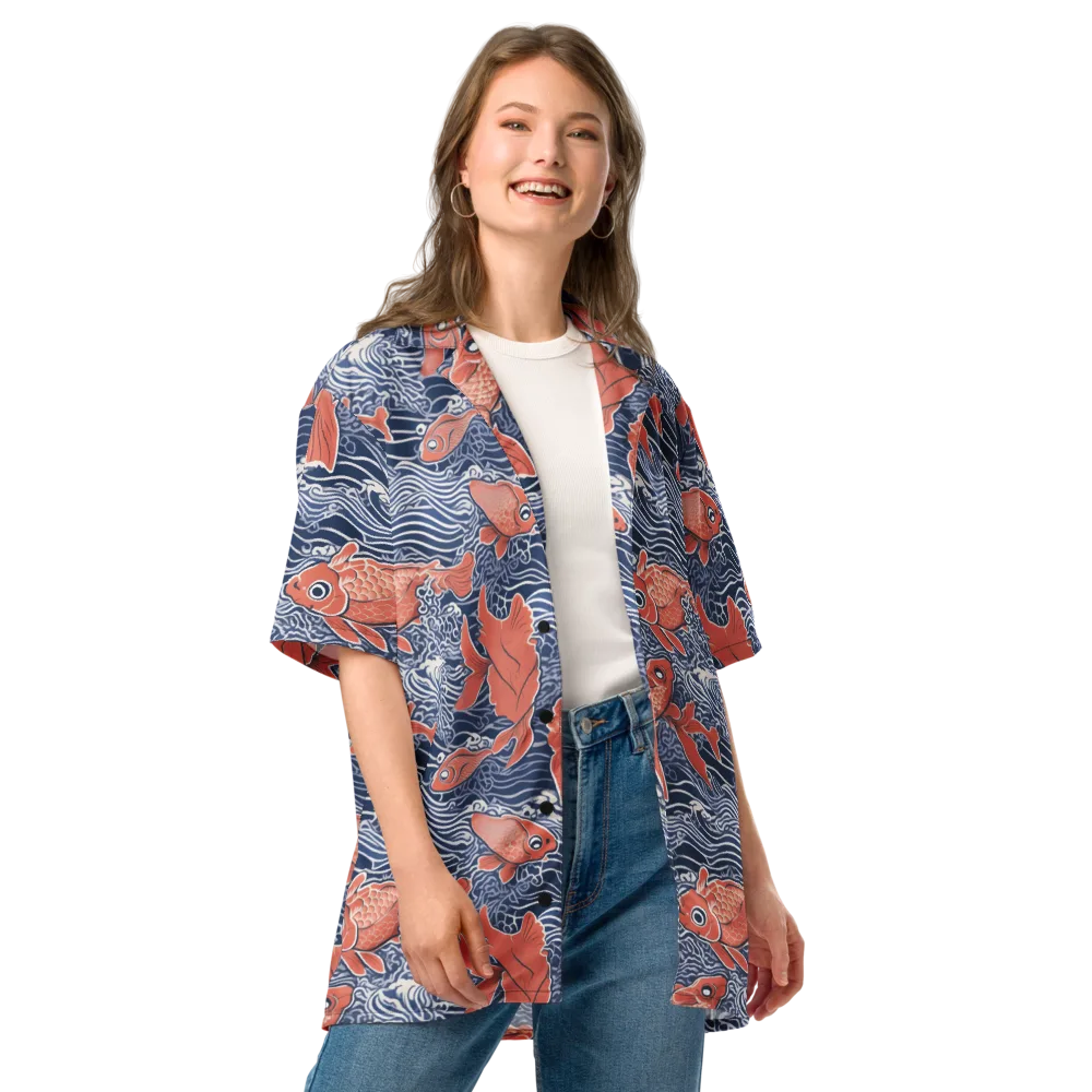 Navy Koi on Button Shirt — Front