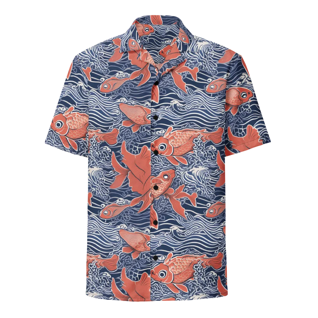 Navy Koi on Button Shirt — Front