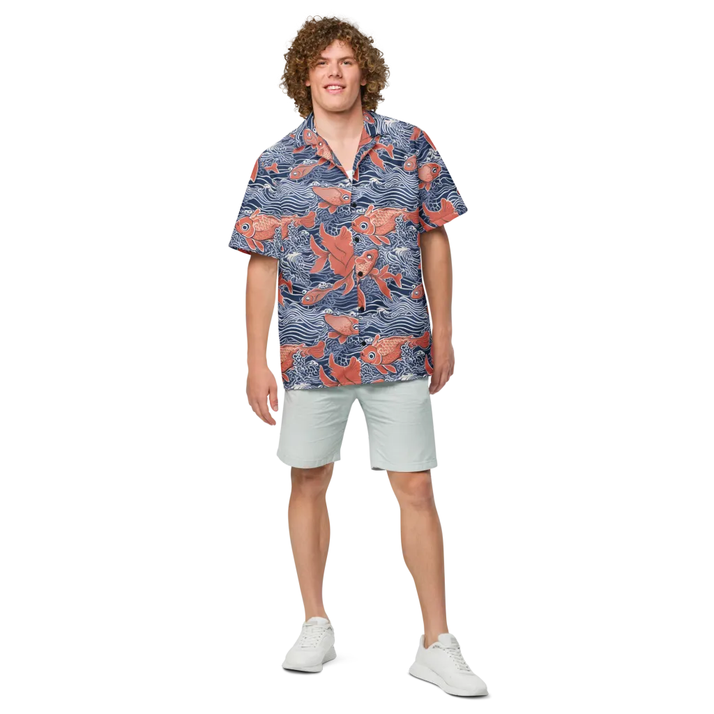 Navy Koi on Button Shirt — Front