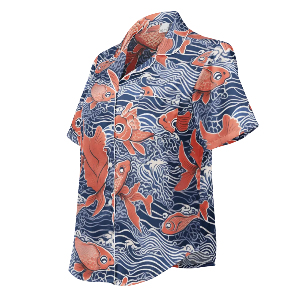 Navy Koi on Women's Short Sleeve Pajama Top — Left Front