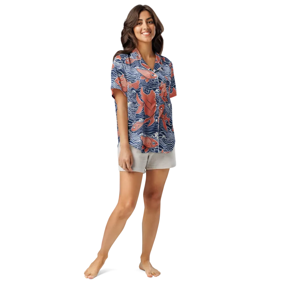 Navy Koi on Women's Short Sleeve Pajama Top — Front