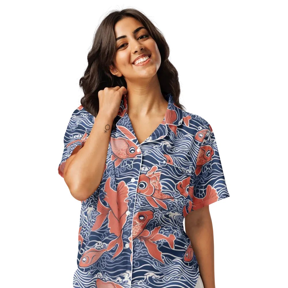 Navy Koi on Women's Short Sleeve Pajama Top — Front