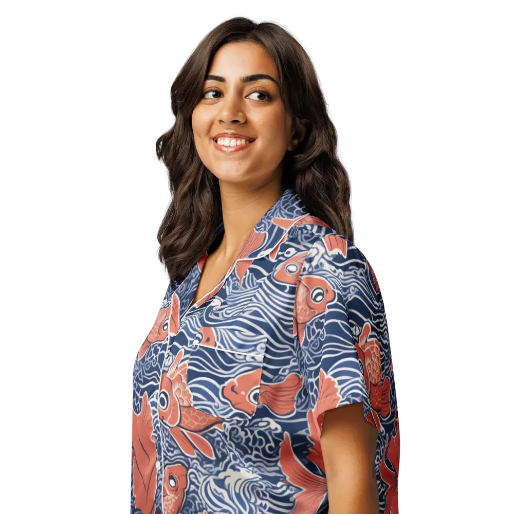 Navy Koi on Women's Short Sleeve Pajama Top — Left Front