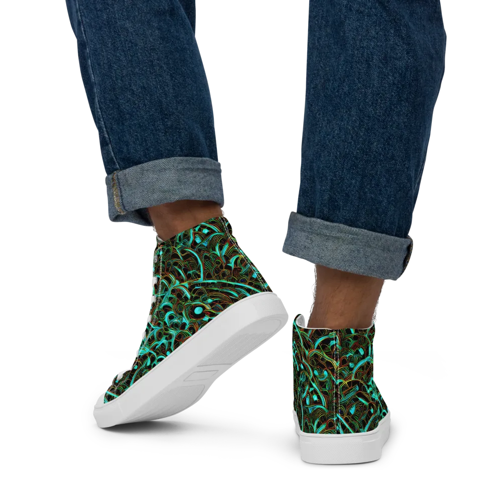 Dark Matter Drift on Men's High Top Canvas Shoes — Back