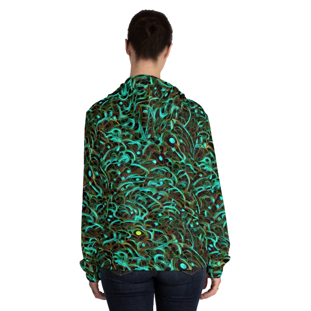 Dark Matter Drift on Women's Full-Zip Hoodie — Back On Person