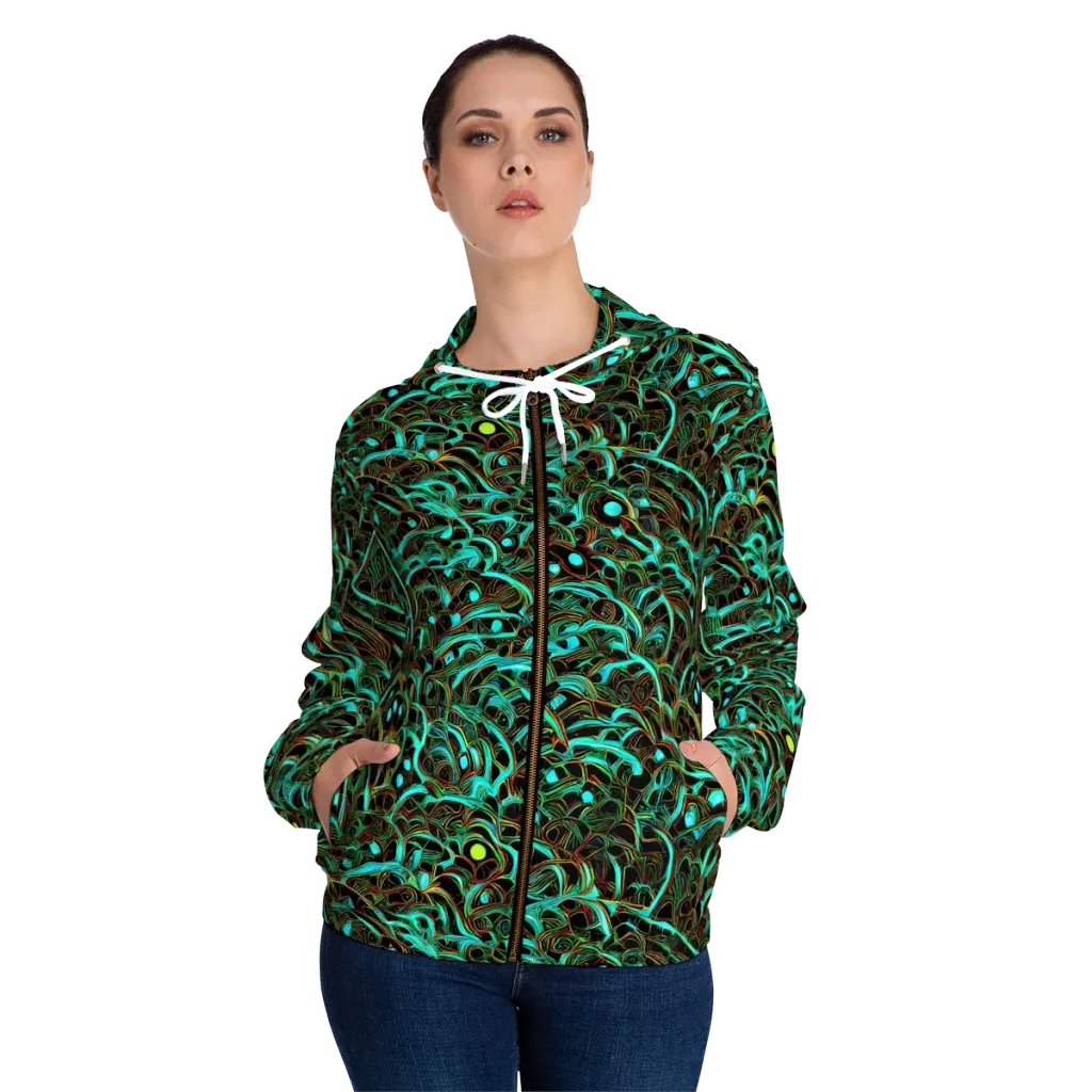 Dark Matter Drift on Women's Full-Zip Hoodie — Front On Person