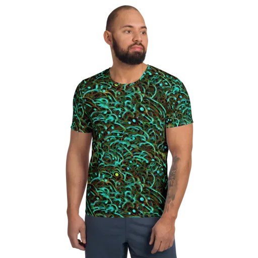 Dark Matter Drift on a Men's Athletic T-Shirt