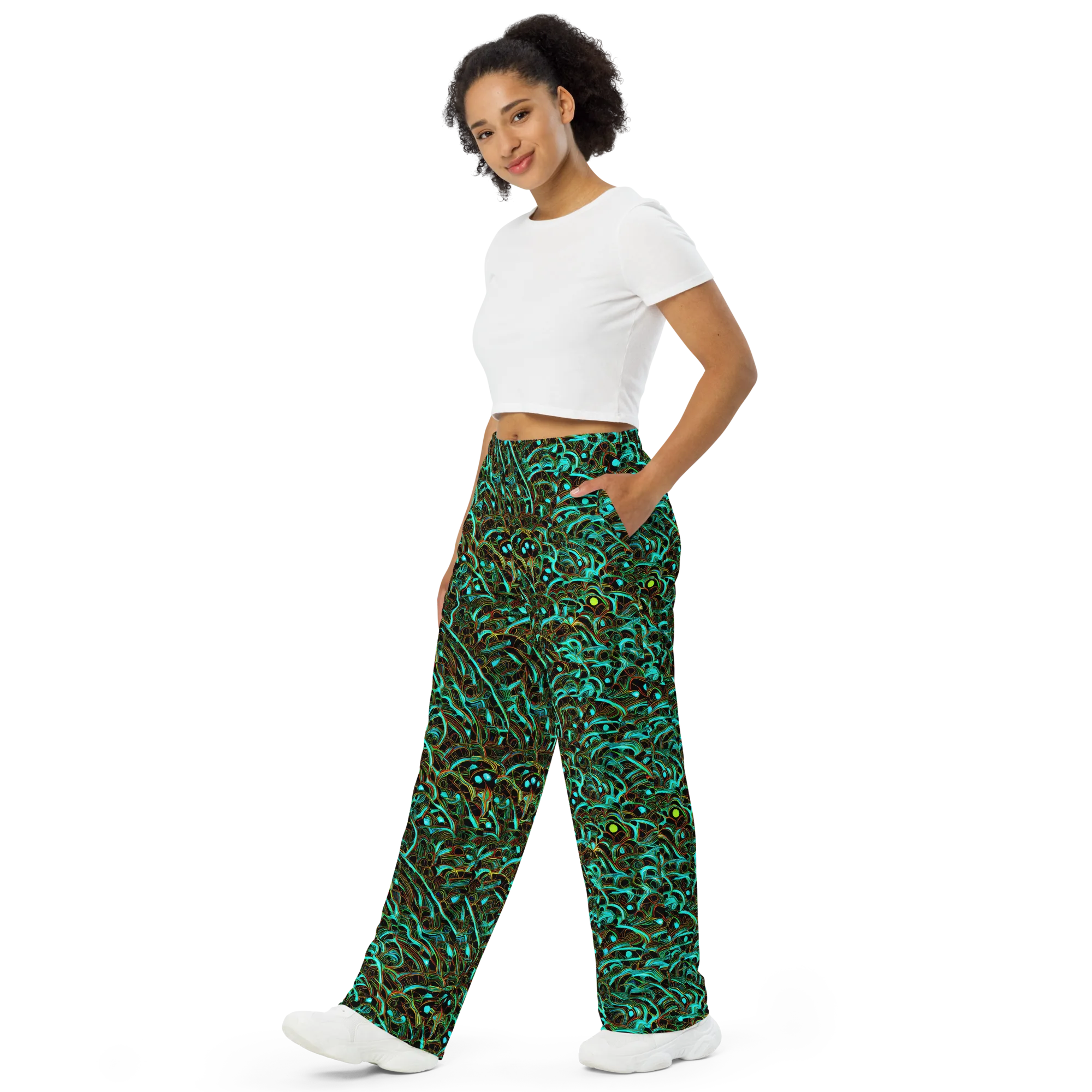 Dark Matter Drift on Wide-Leg Pants — Left Front