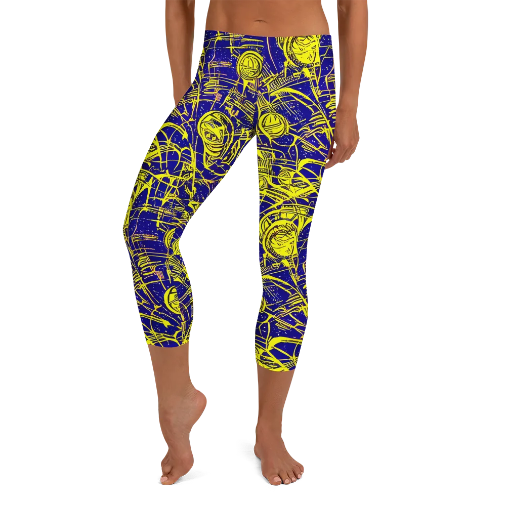 Neon Astronaut on Capri Leggings — Front