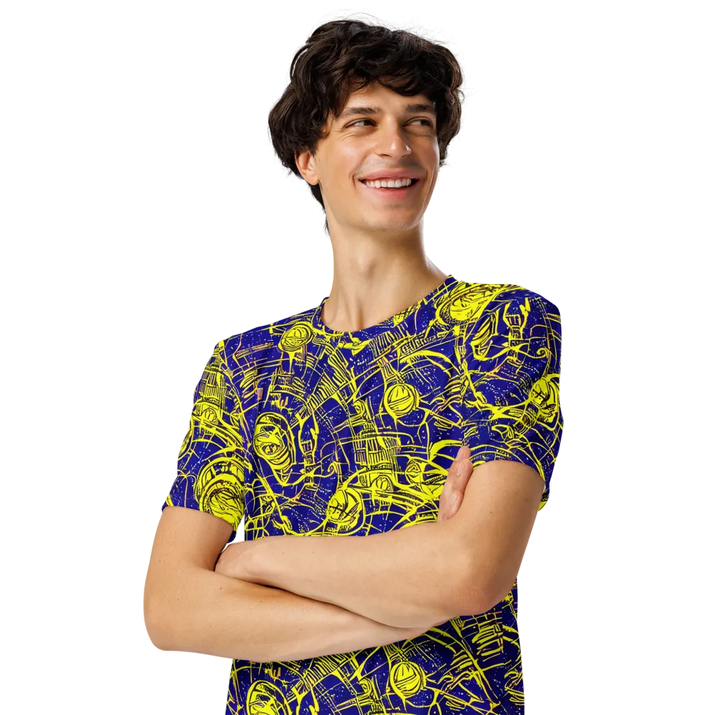 Neon Astronaut on Men's Crew Neck T-Shirt — Left Front