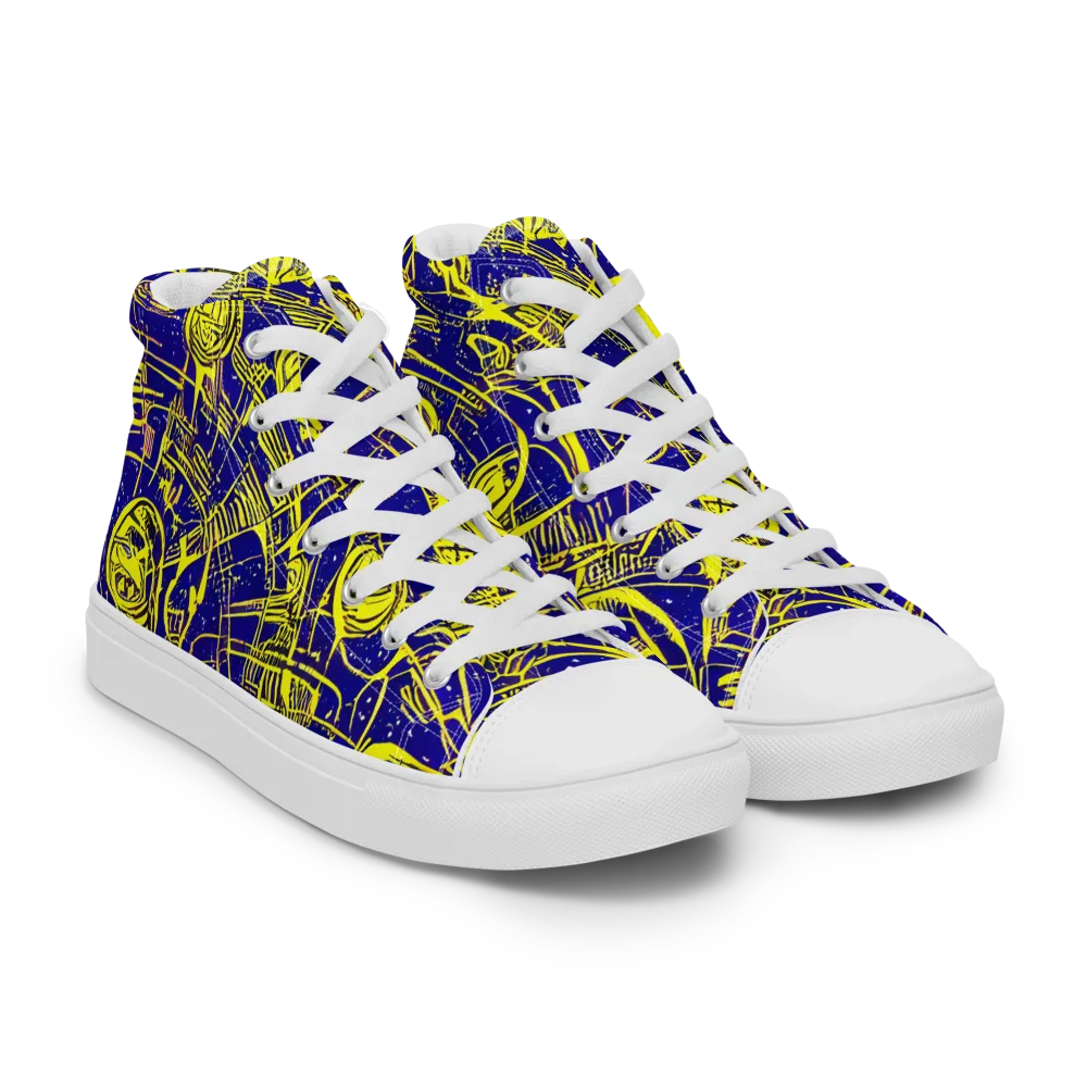 Neon Astronaut on Men's High Top Canvas Shoes — Right Front