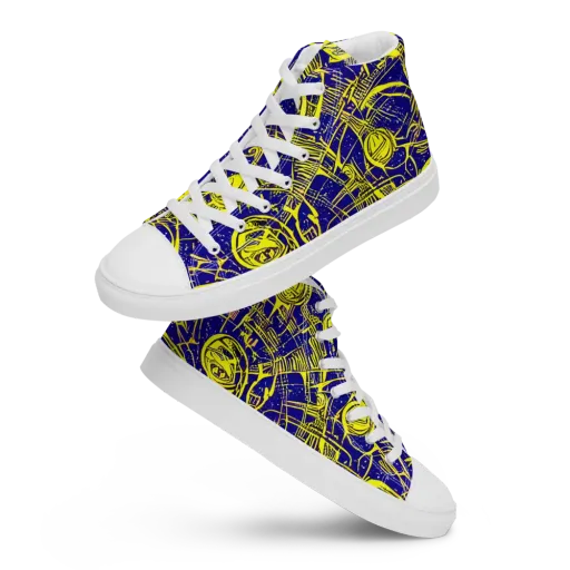Neon Astronaut on a Men's High Top Canvas Shoes