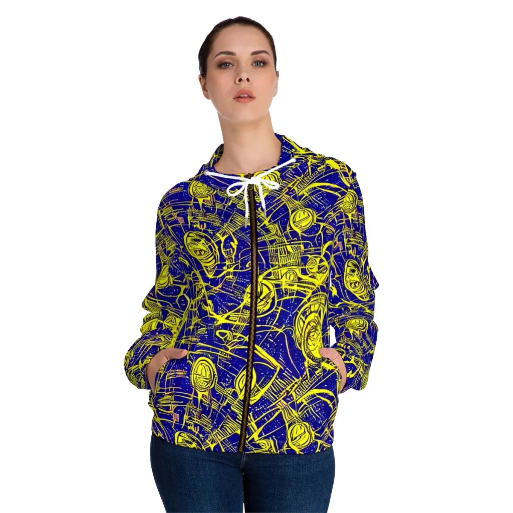 Neon Astronaut on Women's Full-Zip Hoodie — Front On Person