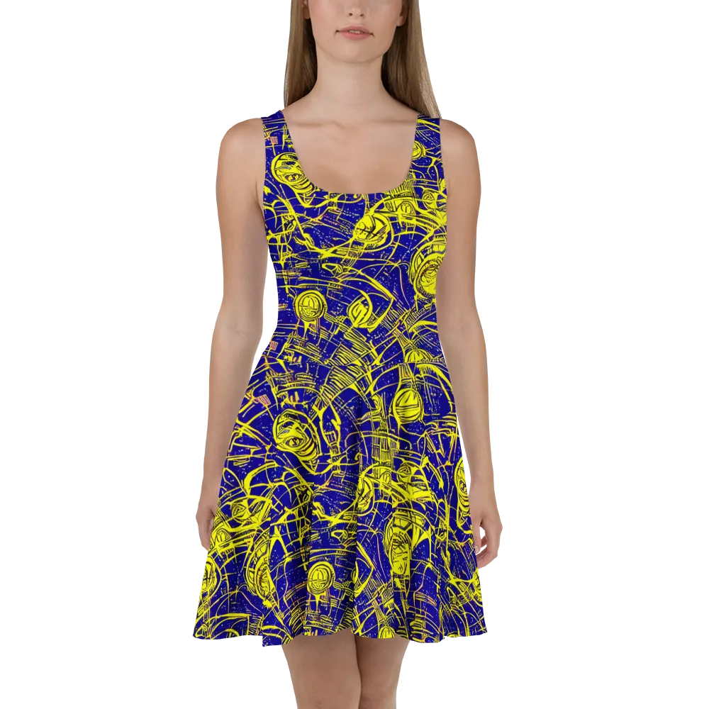 Neon Astronaut on Skater Dress — Front