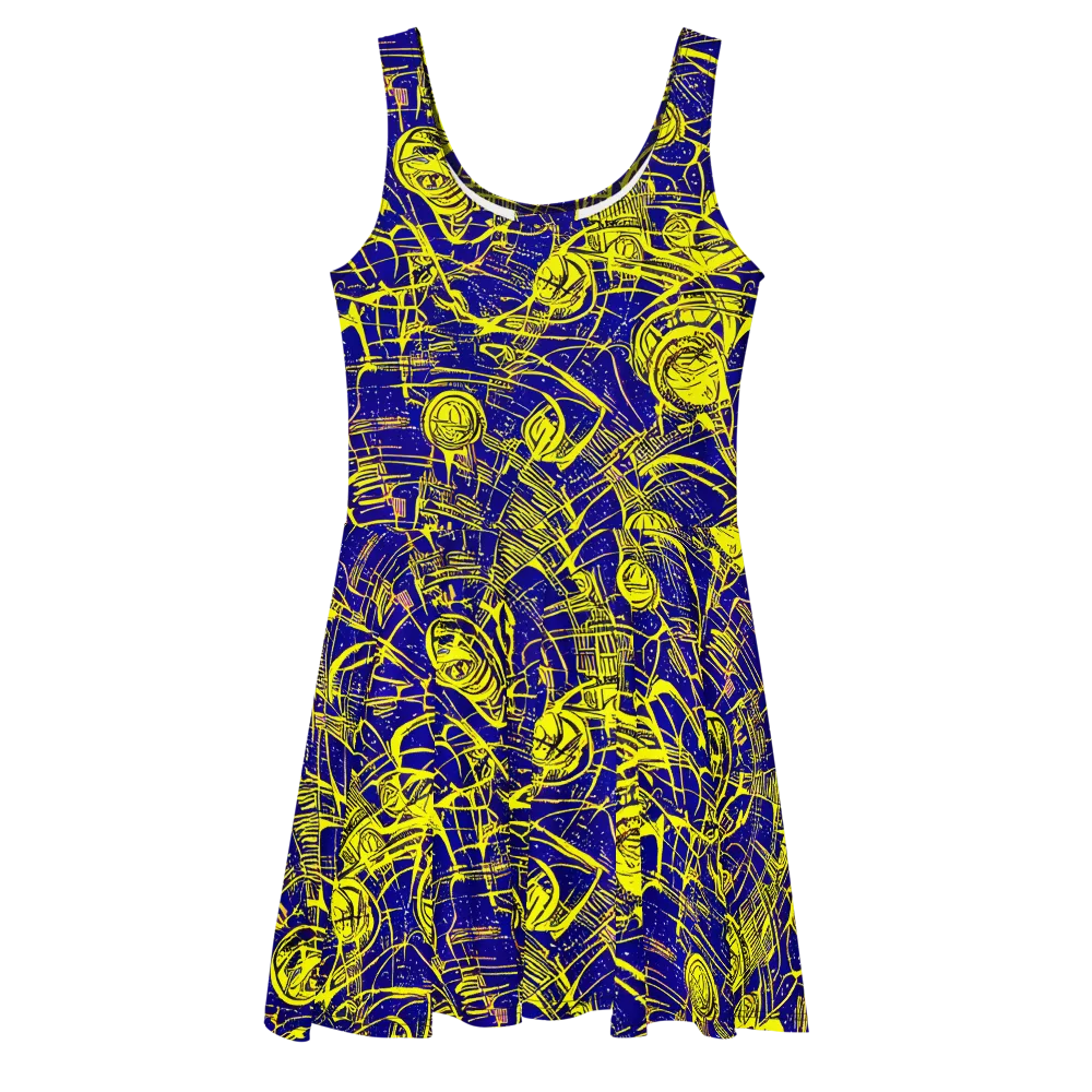 Neon Astronaut on Skater Dress — Front