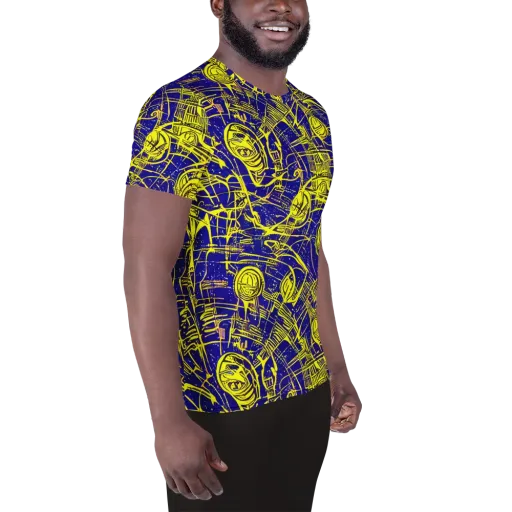 Neon Astronaut on a Men's Athletic T-Shirt