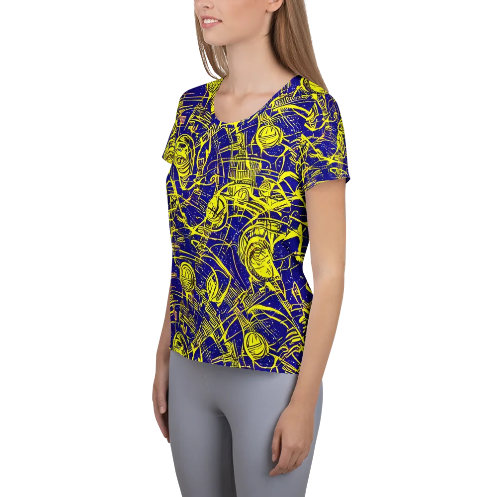 Neon Astronaut on Women's Athletic T-Shirt — Left