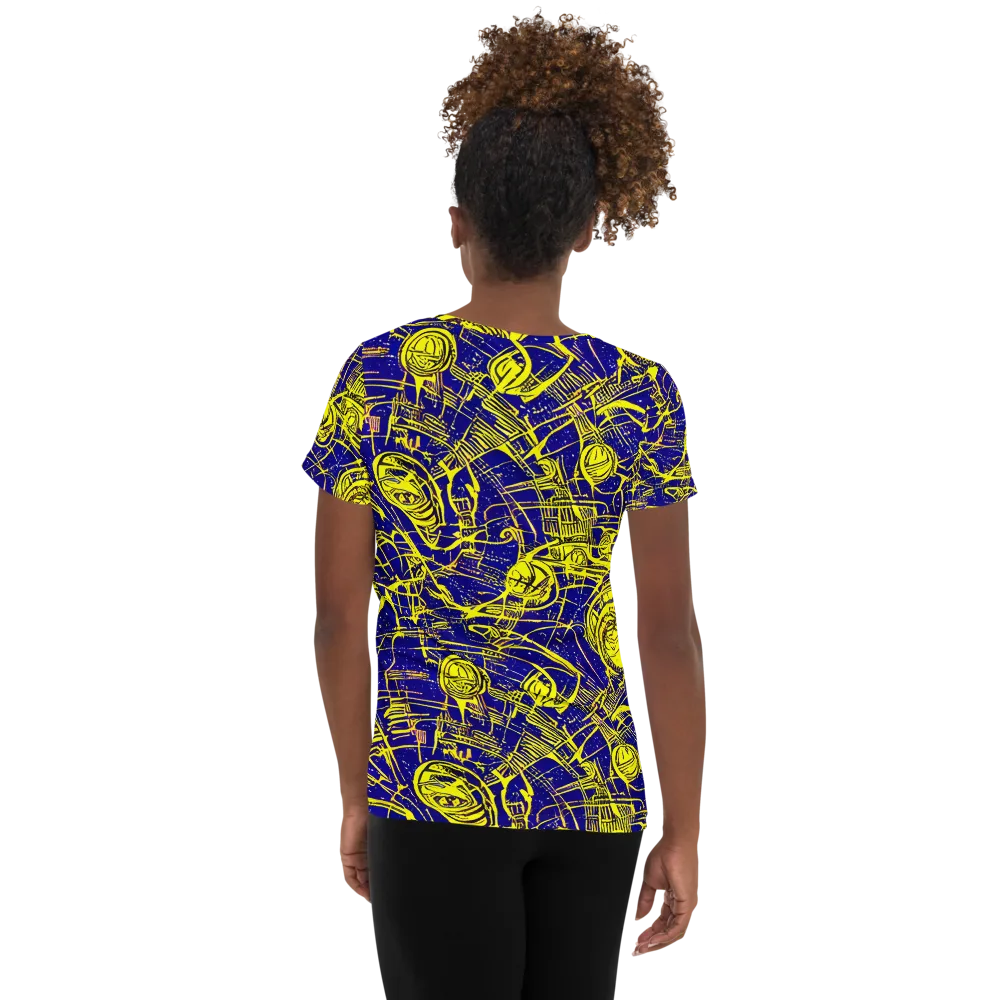 Neon Astronaut on Women's Athletic T-Shirt — Back