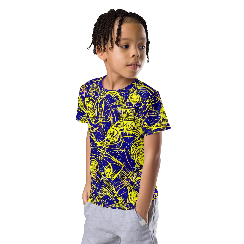 Neon Astronaut on Kids Crew Neck T-Shirt — Left Front