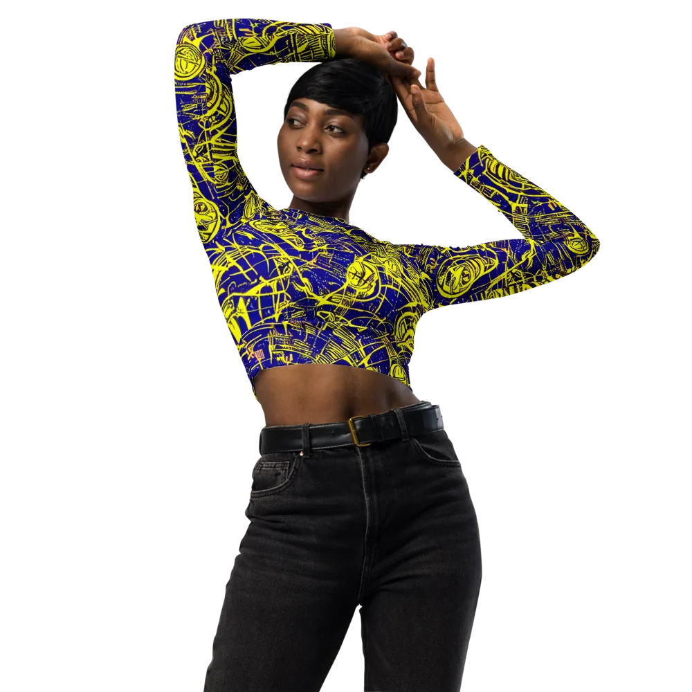 Neon Astronaut on Long Sleeve Crop Top — Front