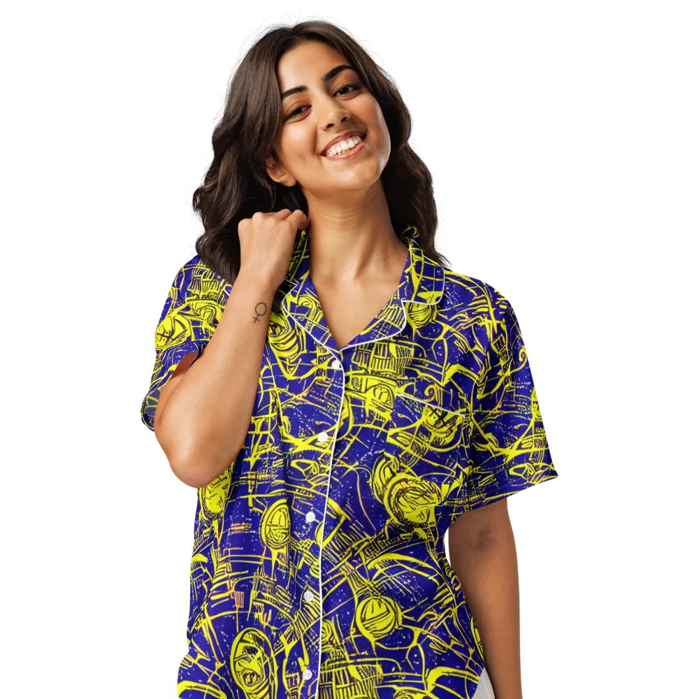 Neon Astronaut on Women's Short Sleeve Pajama Top — Front