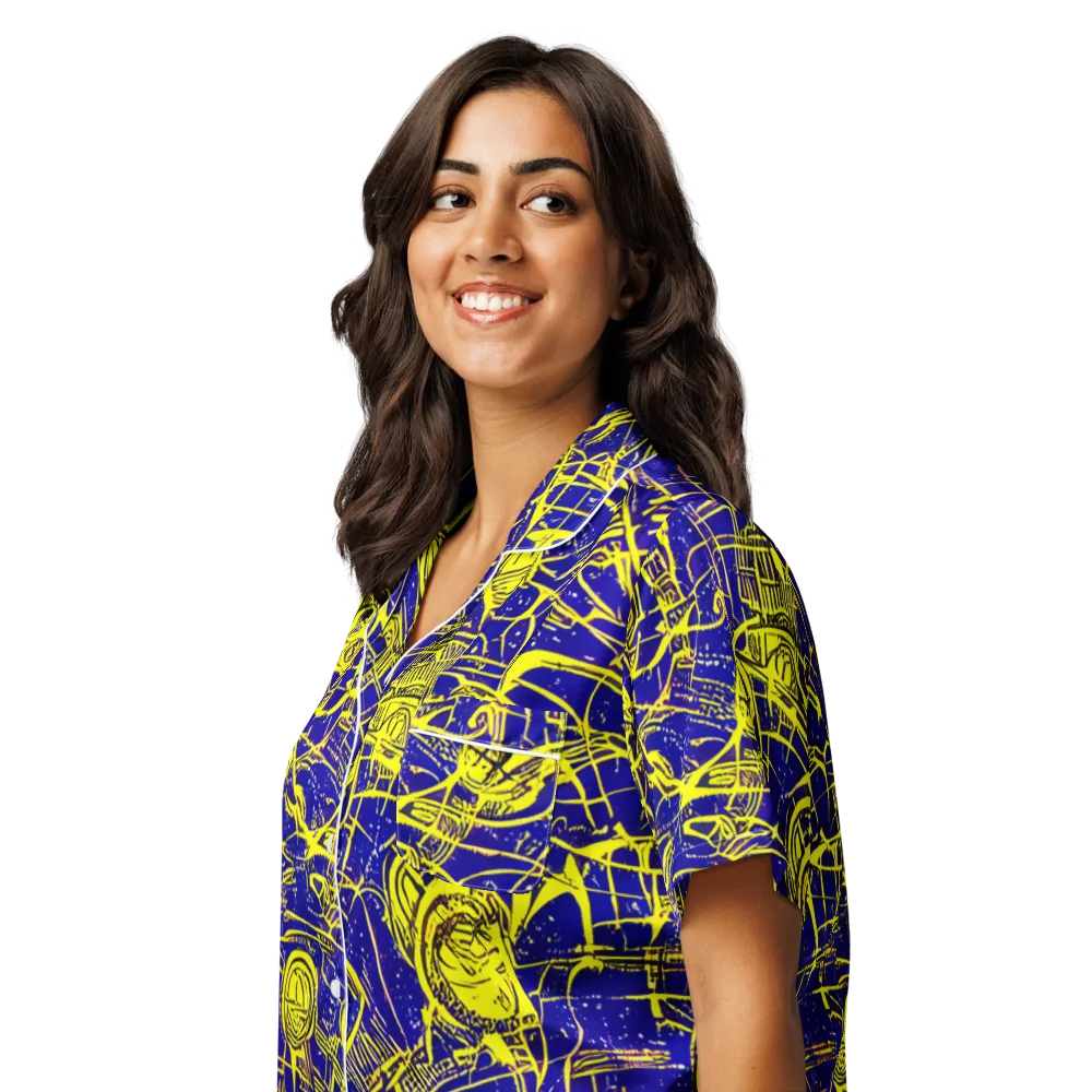 Neon Astronaut on Women's Short Sleeve Pajama Top — Left Front