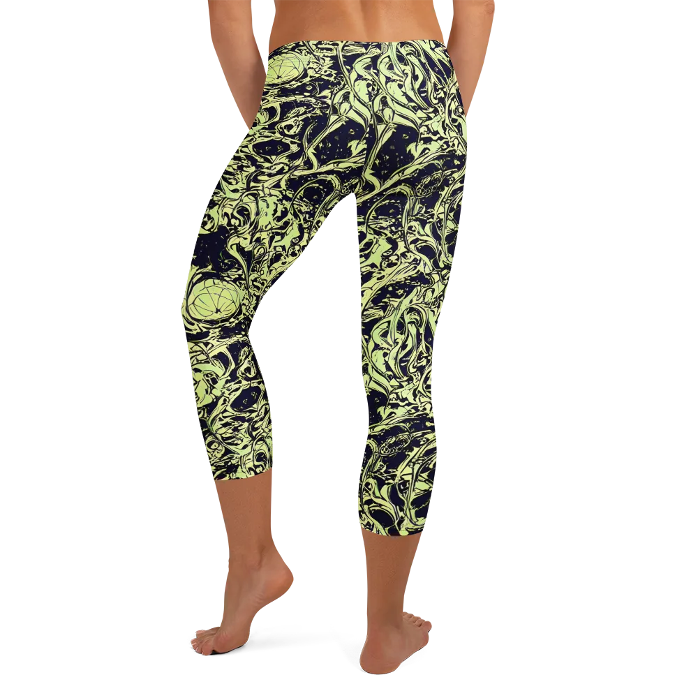 Chartreuse Chaos on Capri Leggings — Back