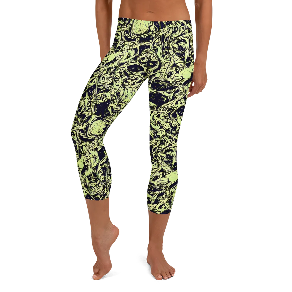Chartreuse Chaos on Capri Leggings — Front