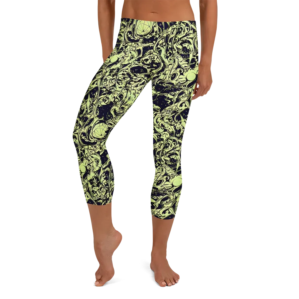 Chartreuse Chaos on Capri Leggings — Front