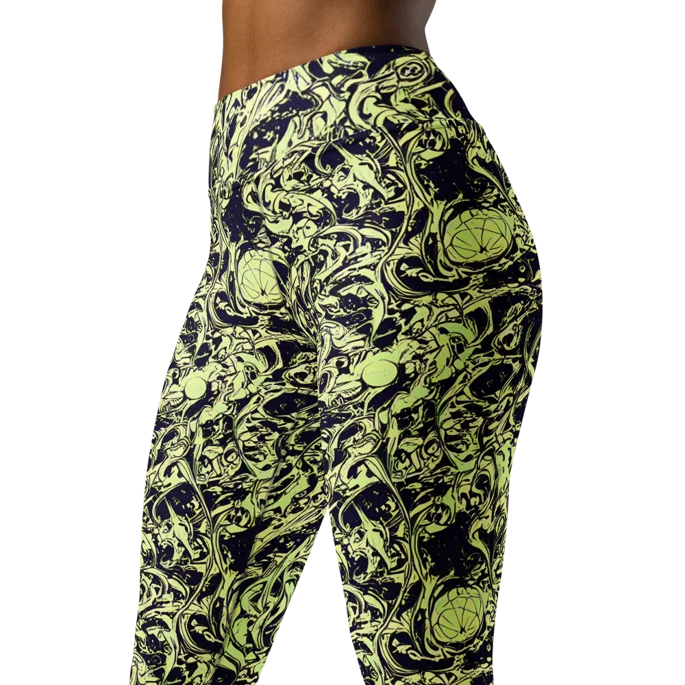 Chartreuse Chaos on Yoga Leggings — Left Front
