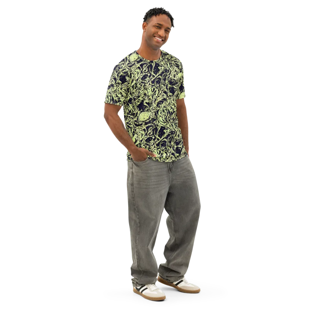 Chartreuse Chaos on Men's Cotton Crew Neck T-Shirt — Right Front