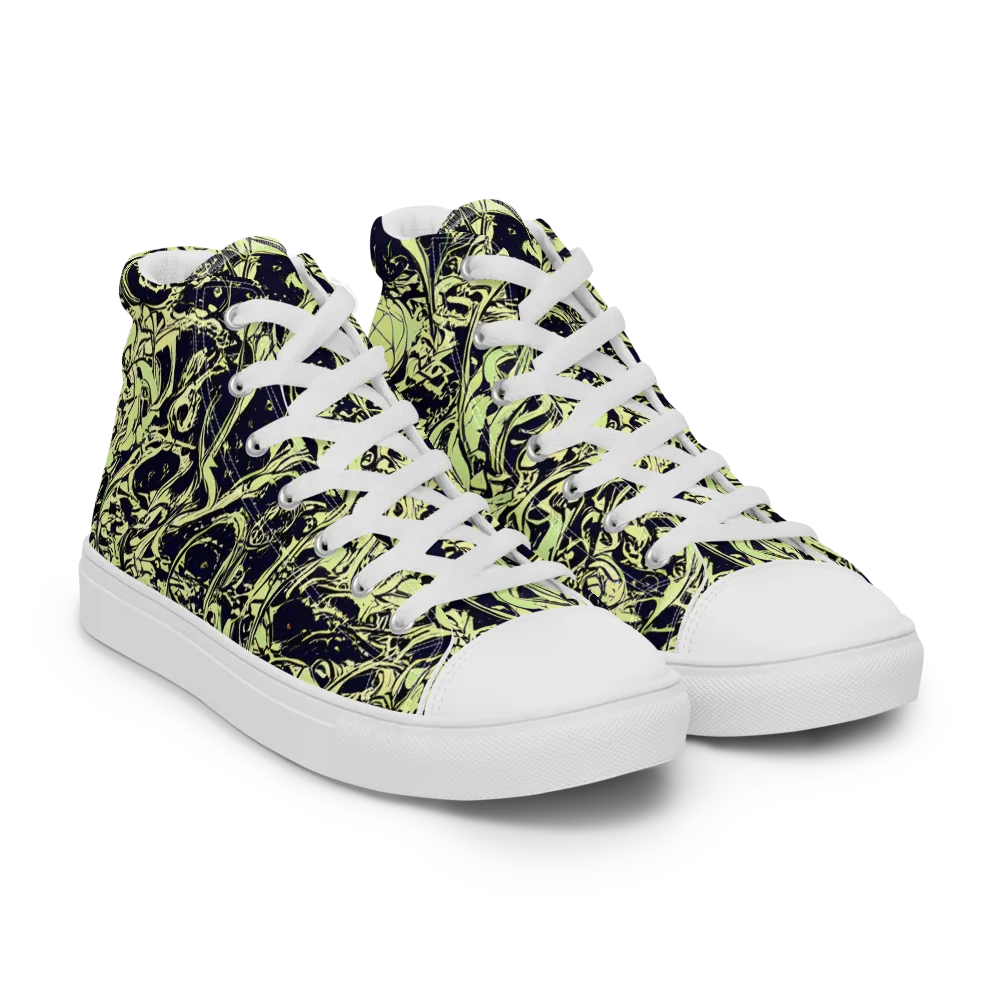 Chartreuse Chaos on Men's High Top Canvas Shoes — Right Front