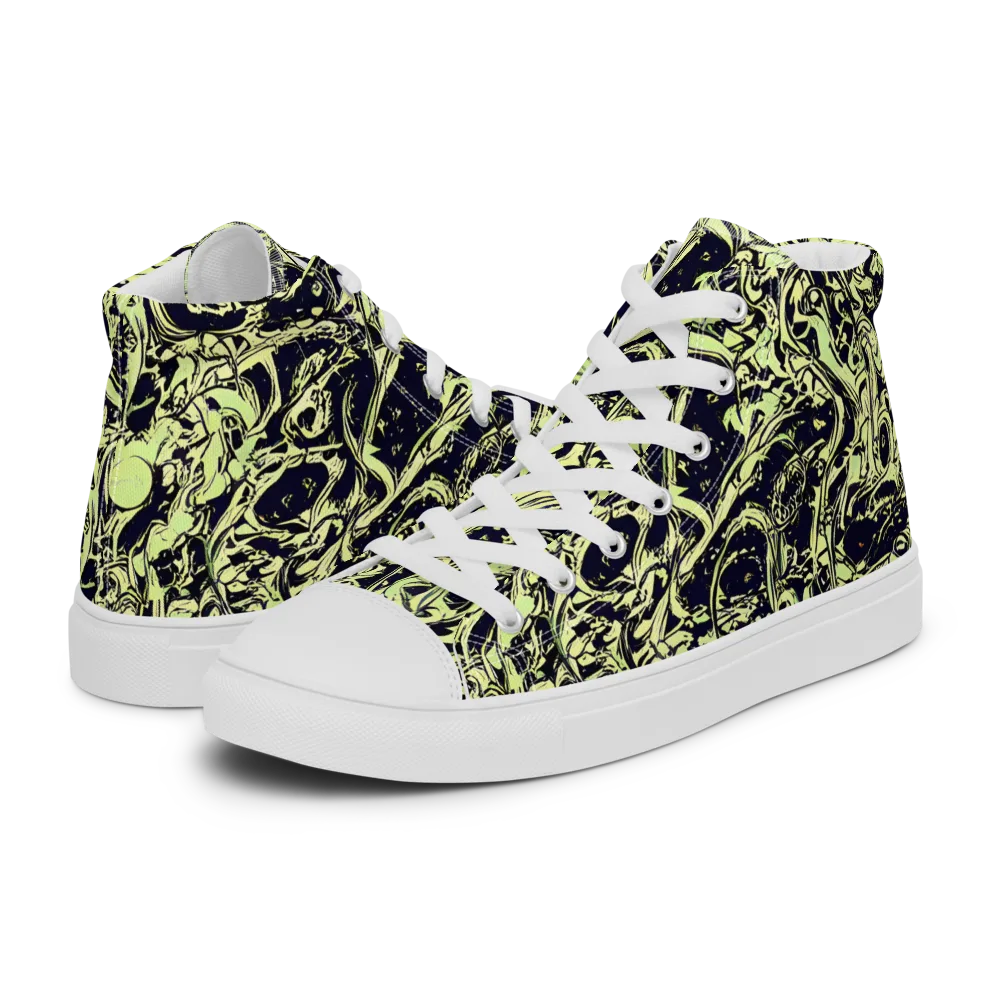 Chartreuse Chaos on Men's High Top Canvas Shoes — Left