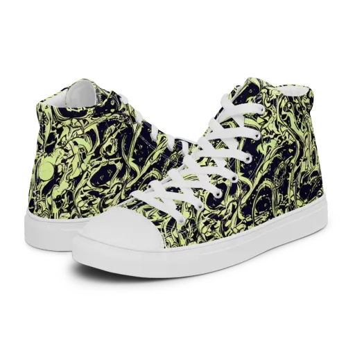 Chartreuse Chaos on a Men's High Top Canvas Shoes