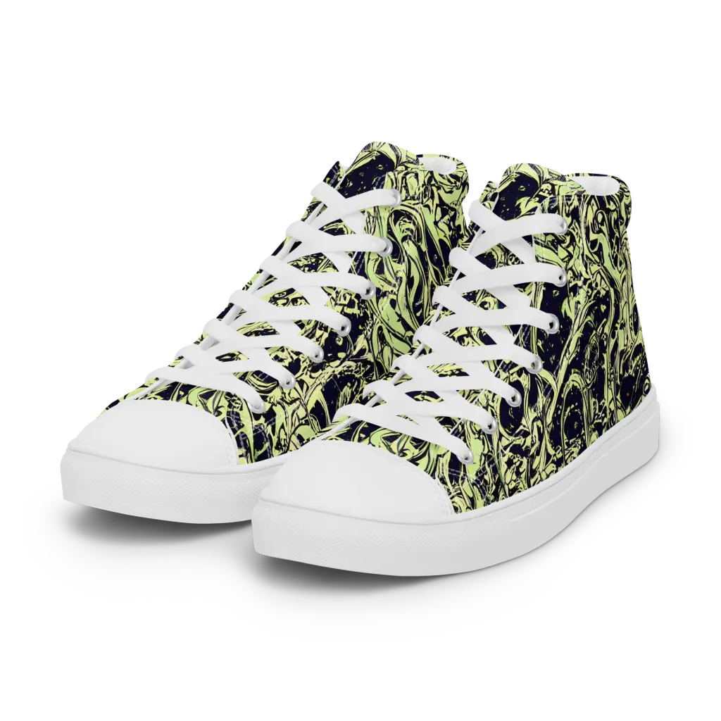 Chartreuse Chaos on Women's High Top Canvas Shoes — Left Front