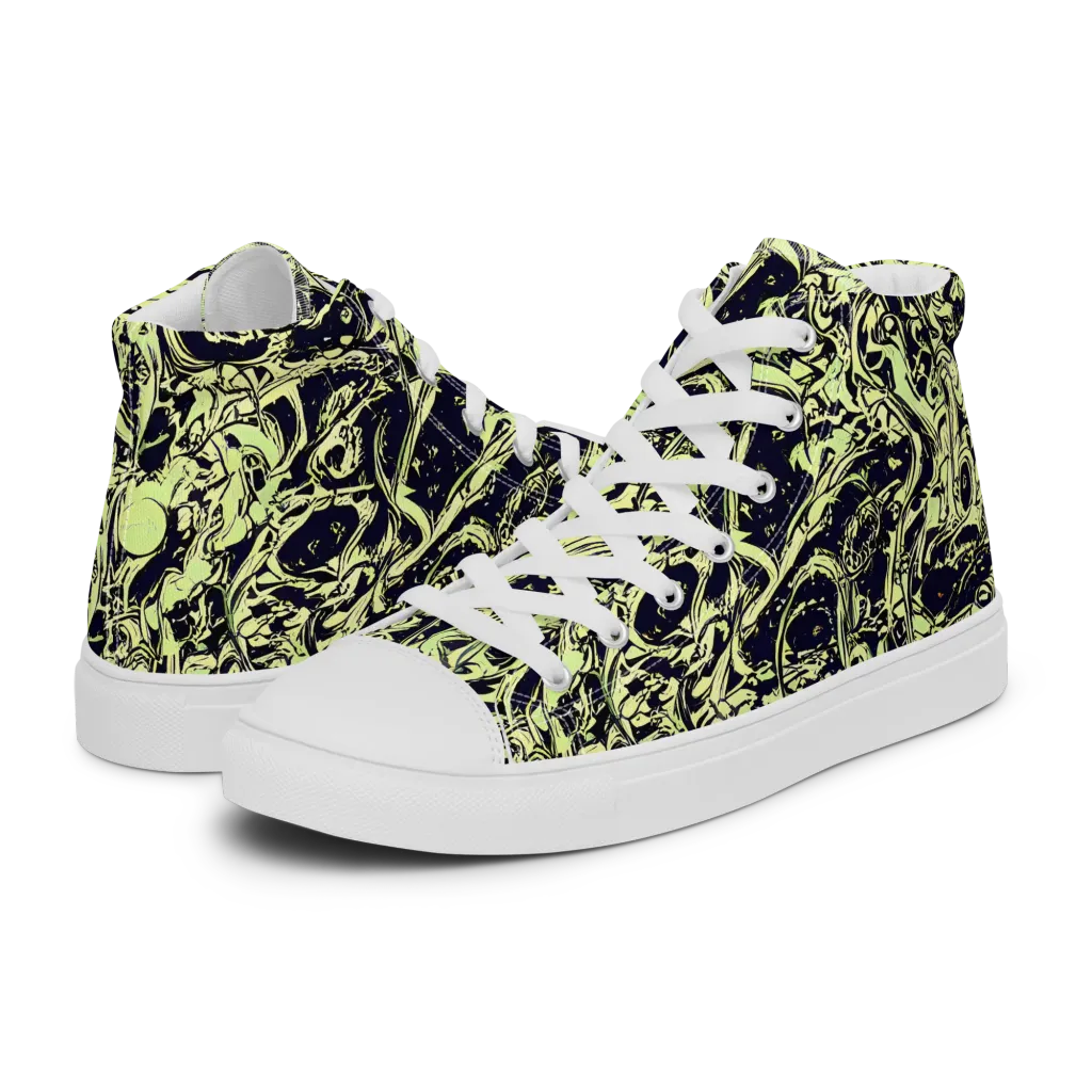 Chartreuse Chaos on Women's High Top Canvas Shoes — Left