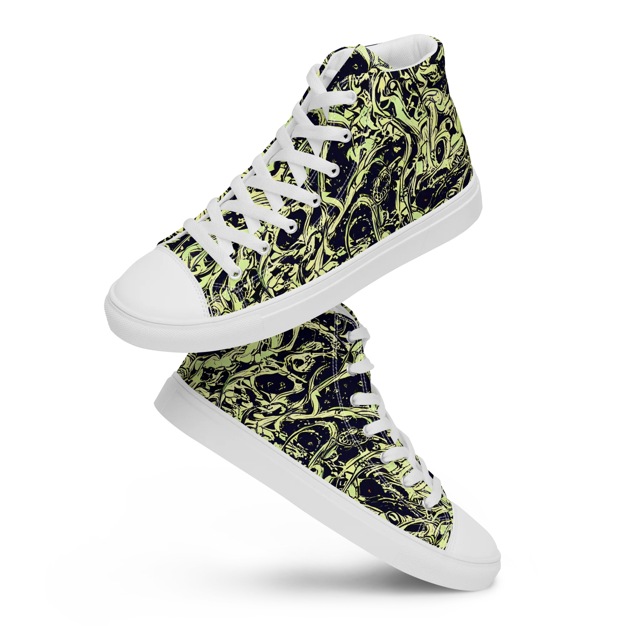 Chartreuse Chaos on Women's High Top Canvas Shoes — Front