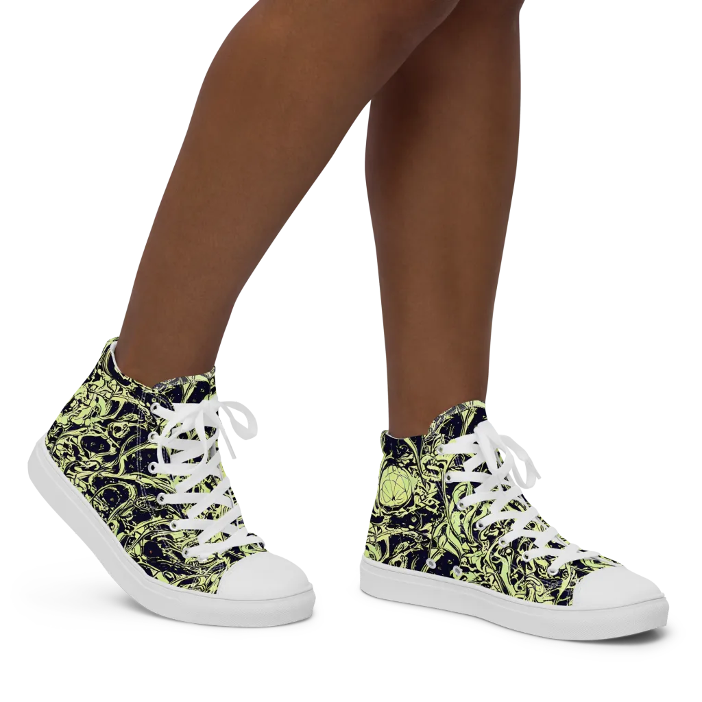 Chartreuse Chaos on Women's High Top Canvas Shoes — Right
